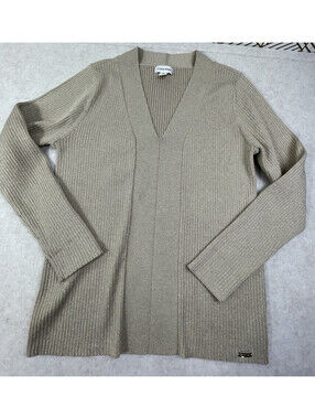 Calvin Klein Sweater Women's Large Metallic Ribbed Tunic V Neck Shimmery